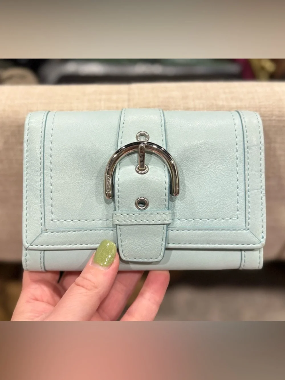 Coach Y2K Soho Silver Buckle Smooth Leather Mint/Sea Foam Folding Snap Wallet - Picture 9 of 12